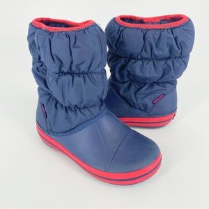 Crocs Winter Puff Boots Navy Red Youth Size 1
